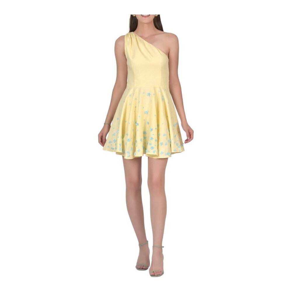 Fanm Mon Caroline Dress Size Small Butter Yellow Linen One Shoulder Embroidered